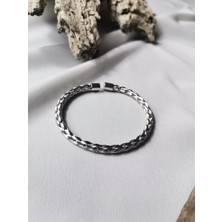Luna Jewelry Erkek Kazaziye Gümüş Renk 316 L Çelik Kelepçe Bileklik