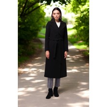 Kışlık Düğme Detaylı Kaşmir Kadın Kaşe Kaban