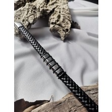 Luna Jewelry Erkek Siyah Titan Weave 316 L Çelik ve Deri Bileklik