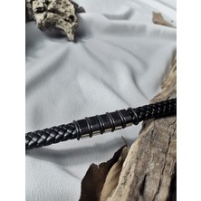 Luna Jewelry Erkek Siyah Titan Weave 316 L Çelik ve Deri Bileklik