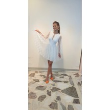 Tasarım Tül Detaylı Beyaz Nikah& After Party&mezuniyet Elbisesi