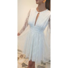 Tasarım Tül Detaylı Beyaz Nikah& After Party&mezuniyet Elbisesi