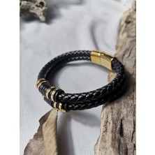 Luna Jewelry Erkek Siyah Supreme Bond 316L Çelik ve Deri Bileklik
