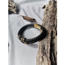 Luna Jewelry Erkek Siyah Supreme Bond 316L Çelik ve Deri Bileklik