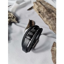 Luna Jewelry Erkek Siyah Shadow Elite 316L Çelik ve Deri Bileklik