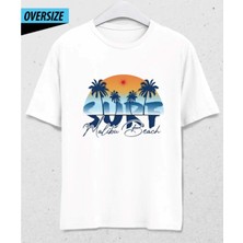 Surf Malibu Beach Oversize T-Shirt Beyaz