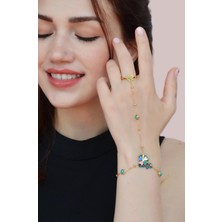 Sacce Scarves & Accessories Renkli Yoncalı Firuze Taşlı Yüzüklü Çelik Şahmeran Bileklik