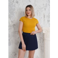 Kaşkorse Kumaştan Yarasa Kollu Kadın Kısa T-Shirt