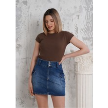 Kaşkorse Kumaştan Yarasa Kollu Kadın Kısa T-Shirt