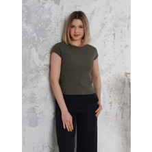 Kaşkorse Kumaştan Yarasa Kollu Kadın Kısa T-Shirt