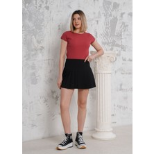 Kaşkorse Kumaştan Yarasa Kollu Kadın Kısa T-Shirt