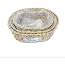 Akıllı Durak Ttt Oval Doğal Hasır Saksı Seti - 3'lü