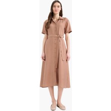 DeFacto Regular Fit Gömlek Yaka Kuşaklı Kısa Kollu Maxi Elbise E7932AX25SP