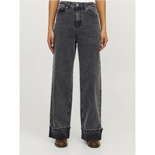 Kadın Geniş Katlı Gri Jeans