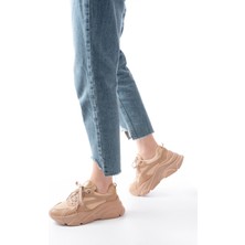 Ellolita Luxury Shoes SP-149 Nut Gold Bağcıklı Fileli Günlük Spor Ayakkabı