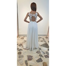 Tasarım Sırt Dekolte Detaylı Beyaz Maxi Nikah& After Party&mezuniyet Elbisesi