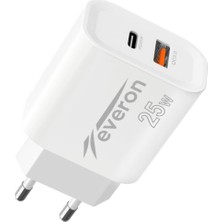 25 W Samsung Galaxy A26 5g Ile Uyumlu Hızlı Şarj Adaptörü – Pd + Standart USB Çıkışlı EVR-023
