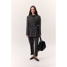 Tencel Pileli Pantolon Antrasit