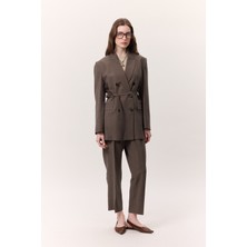 Tencel Pileli Pantolon Kahverengi