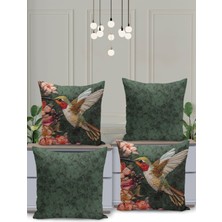 4 Lü Çift Taraflı Dijital Baskı Kırlent Kılıfı Kuşlu