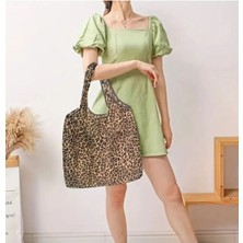 Leopar Desenli Katlanabilir polyester bez Alışveriş , Plaj Çantası