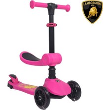 Lamborghini L5 2in1 Pembe Katlanabilir 3 Tekerlekli Oturaklı Işıklı Çocuk Scooter