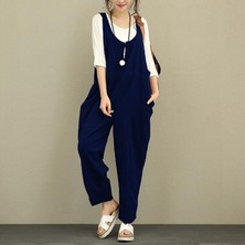 Barbora Keten Günlük Yazlık Kalın Askılı Salopet Kadın Tulum