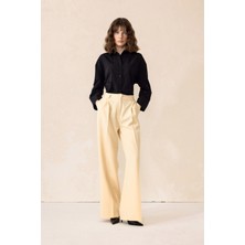 Yüksek Bel Bol Paça Palazzo Pantolon Krem 7577