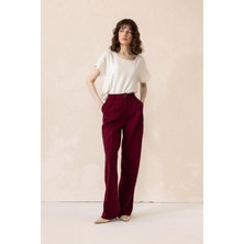 Yüksek Bel Bol Paça Palazzo Pantolon Bordo 7577