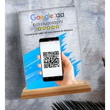 Bk Gift Işletmelere Özel Masaüstü Google Puanlama Standı – Pleksi & Ahşap Tabanlı (12X18 Cm) (10 Adet)