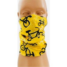 Bagoo Sarı Bisiklet Desenli Çok Fonksiyonlu Buff-Baf- Bandana- Boyunluk- Saç Bandı