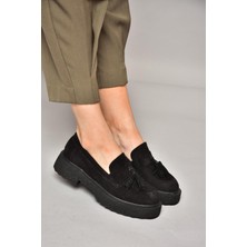 Fox Shoes T996193002 Siyah Süet Kalın Tabanlı Makosen Ayakkabı