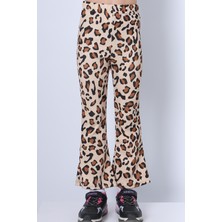 Kız Çocuk Tayt Leopar ve Kalp Desenli Ispanyol Paça C53