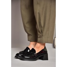 Fox Shoes T820145408 Siyah Rugan Kalın Topuklu Kadın Ayakkabı