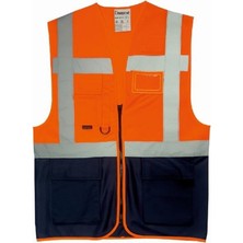 Uniwest UW-212 Reflektörlü Cepli Mühendis Ikaz Yeleği Turuncu-Lacivert