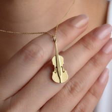 Nox Jewelry 14 Ayar Altın Mikron Kaplama Keman Gümüş Kolye – Minimal Müzik Temalı Zarif Tasarım - CN00441