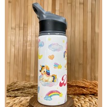 Kişiye Özel Isimli Kız Çocuk Unicorn Pipetli Suluk Matara 650 ml