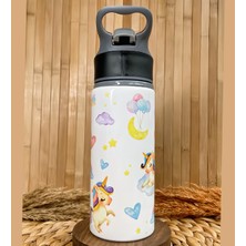 Kişiye Özel Isimli Kız Çocuk Unicorn Pipetli Suluk Matara 650 ml