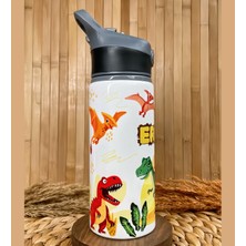 Kişiye Özel Isimli Erkek Çocuk Dinozor Pipetli Suluk Matara 650 ml