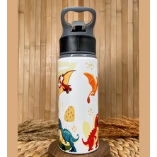 Kişiye Özel Isimli Erkek Çocuk Dinozor Pipetli Suluk Matara 650 ml