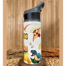 Kişiye Özel Isimli Erkek Çocuk Dinozor Pipetli Suluk Matara 650 ml