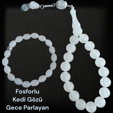 Kedi Gözü Efe Boy  Tesbih - Kedi Gözü Bileklik - (Gece Parlayan Taş)