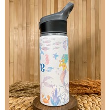 Kişiye Özel Isimli Kız Çocuk Deniz Kızı Pipetli Suluk Matara 650 ml