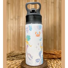Kişiye Özel Isimli Kız Çocuk Deniz Kızı Pipetli Suluk Matara 650 ml