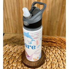 Kişiye Özel Isimli Kız Çocuk Deniz Kızı Pipetli Suluk Matara 650 ml