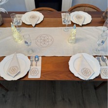 Yaşam Çiçeği Işlemeli Runner 140*40 cm Yenilnme ve Bereket Temalı Özel Tasarım Runner