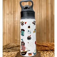 Kişiye Özel Isimli Erkek Çocuk Korsan Pipetli Suluk Matara 650 ml