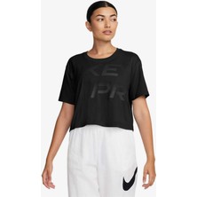 Nike Pro Dri-Fit Graphics Kadın Tişört XS Siyah Kısa Kol Cropped Tasarım Spor ve Günlük Kullanım