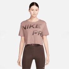Nike Pro Dri-Fit Graphics Cropped Training Short-Sleeve Kahverengi Kadın T-Shirt