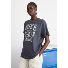 Nike Sportswear Fleece Boyfriend Short-Sleeve Oversize Gri Kadın T-Shirt
